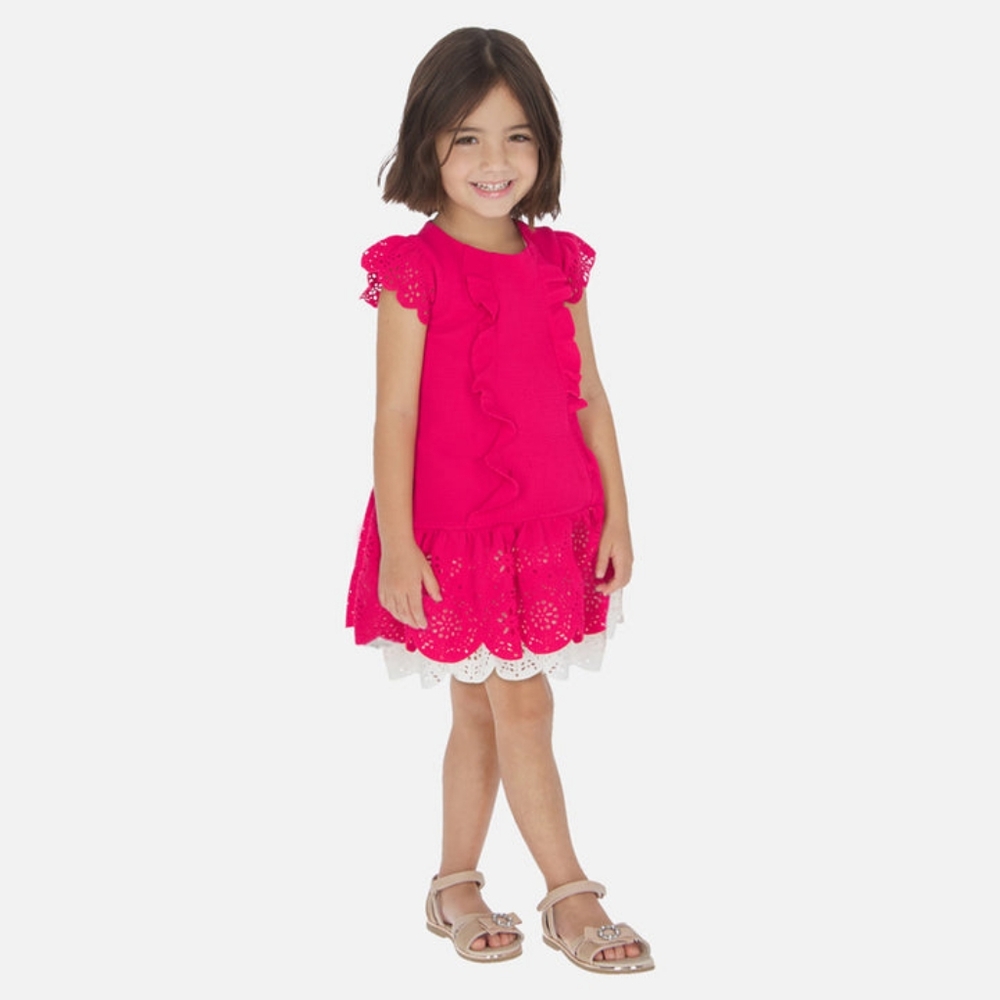 Mayoral Pink Eyelet Ruffle Dress